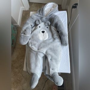 FIRST WISH Light Grey Bear Hooded Pram Bunting Jacket Size 3-6 months